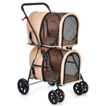 Charger l'image dans la galerie, Poussette Pour Chien Chat Animaux Poussette De Voyage Avec 2 Cages Détachables Roues Avant Universelles Beige
