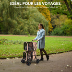 Charger l'image dans la galerie, Poussette Pour Chien Chat Animaux Poussette De Voyage Avec 2 Cages Détachables Roues Avant Universelles Beige
