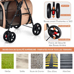Charger l'image dans la galerie, Poussette Pour Chien Chat Animaux Poussette De Voyage Avec 2 Cages Détachables Roues Avant Universelles Beige
