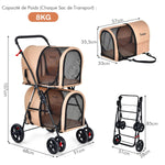 Charger l'image dans la galerie, Poussette Pour Chien Chat Animaux Poussette De Voyage Avec 2 Cages Détachables Roues Avant Universelles Beige
